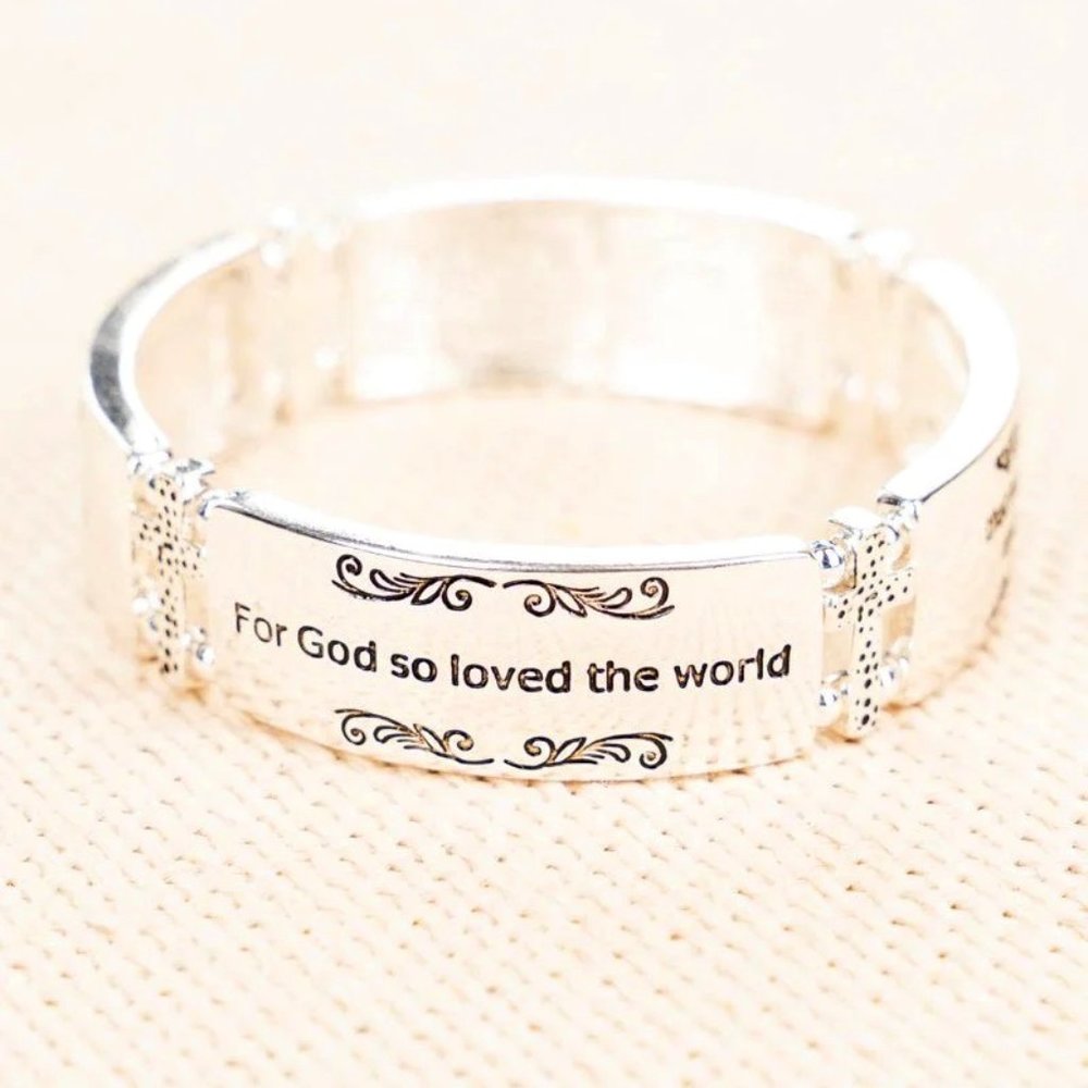 Bracelet. 'For God So Loved The World...". John 3:16. Silver. NWT.